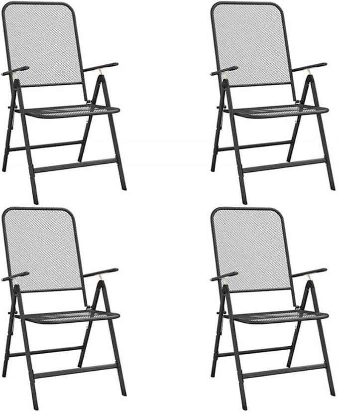 BOWERY HILL Contemporary 5-Piece Patio Dining Set, Anthracite and Gray Finish, Foldable Metal Chairs with Adjustable Backrests, Round Table, Weather-Resistant Design for Outdoor Garden or Terrace Use