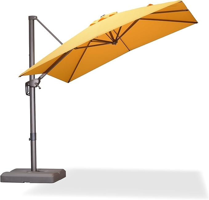 PURPLE LEAF 8' X 8' Cantilever Patio Umbrella Antique Bronze Square Umbrella with 360° Rotation and Aluminum Offset Hanging Outdoor Umbrella for Pool Garden Backyard Deck, Yellow