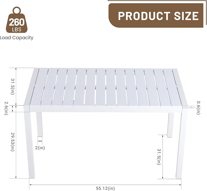 LUMISOL 5 Piece Outdoor Dining Table Set, All Weather Rectangular Table and Chairs Set with Striped Color Block Chairs and Sturdy Metal Legs for Garden, Backyard, Poolside, Beige+Orange+White