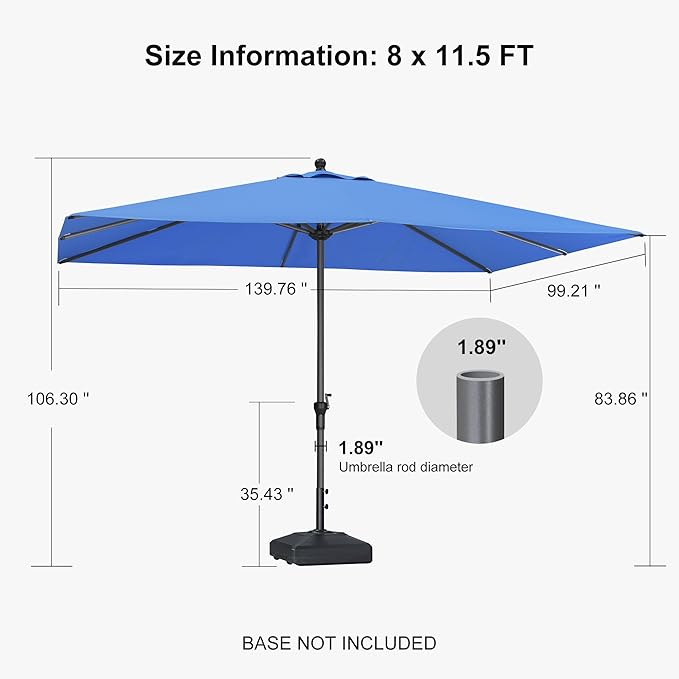PURPLE LEAF 11.5' x 8' Patio Market Umbrella Outdoor Table Sun Umbrellas with Crank 8 Aluminum Sturdy Ribs for Pool Deck Backyard Beach Sky Blue