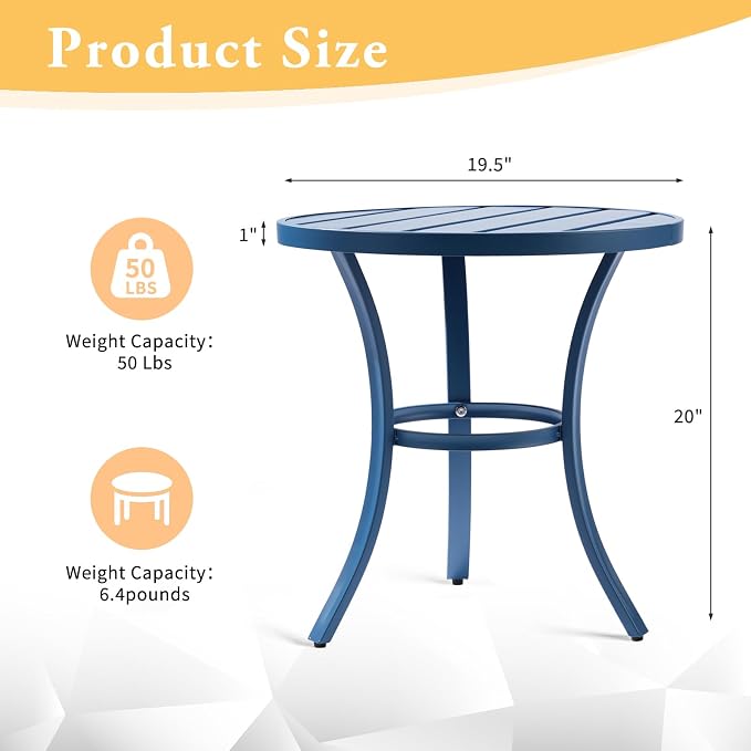 VINGLI Outdoor Side Table, Small Metal Patio End Table, Outdoor Round Table for Patio, Pool, Porch (Blue)