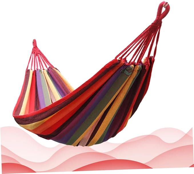 Homoyoyo Camping Canvas Hammock Swing Chair 190x85cm Portable Striped Outdoor Hanging Chair for Garden Patio with Tree Straps, European Rainbow Color, Suitable for Camping and Backyard Use