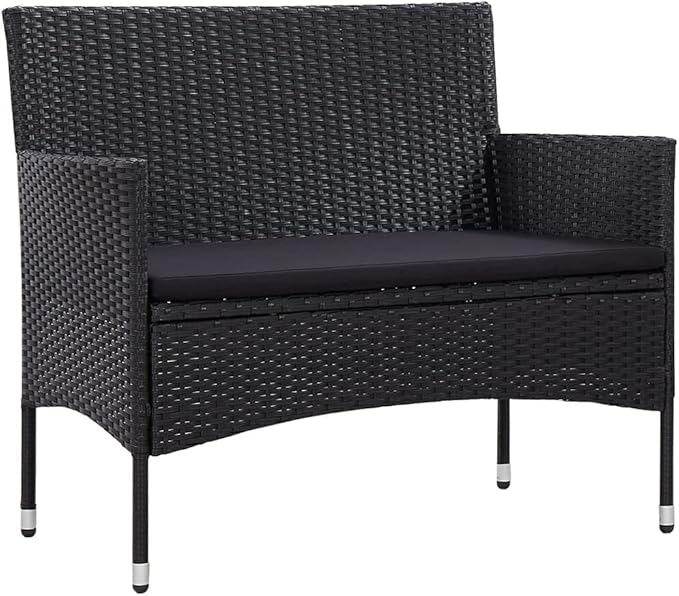 vidaXL Patio Furniture Set 4 Piece, Patio Conversation Set with Cushions, Outdoor Sectional Sofa with Coffee Table for Garden, Poly Rattan Black