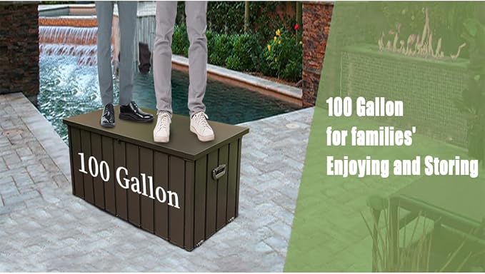 Saiveina 100 Gallon Outdoor Storage Deck Box Waterproof, Large Patio Storage Bin for Outside Cushions, Throw Pillows, Garden Tools, Lockable (Dark Brown)