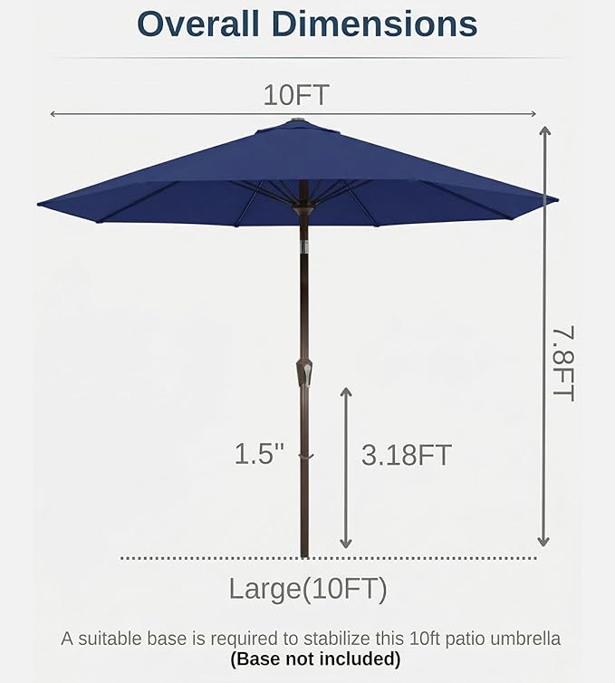 10FT Patio Umbrella, Outdoor Umbrella with Push Button Tilt and Crank, 8 Sturdy Ribs, UV Protection & Waterproof Market Umbrella for Pool, Backyard, Beach,Deck (Navy)