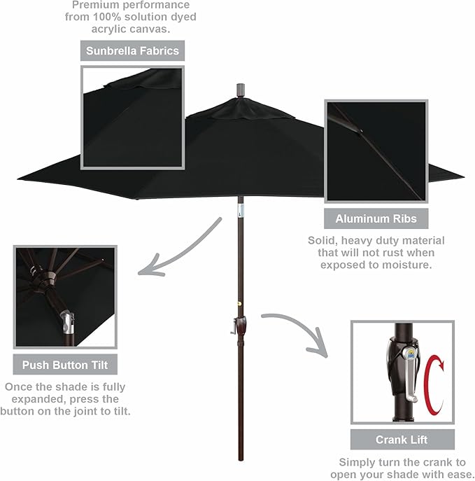 California Umbrella 9' Round Aluminum Market Umbrella, Crank Lift, Push Button Tilt, Bronze Pole
