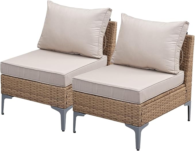 Jing's Villa 2-Piece Outdoor Patio Furniture Set, All-Weather Wicker Sectional Sofa with Coffee Table & Thick Anti-Slip Cushions for Backyard,Lounge,Garden,Deck, Beige