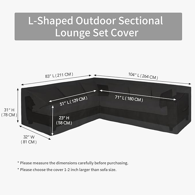 Easy-Going Patio L-Shaped Sectional Sofa Cover, 83“X104 Waterproof Outdoor Sectional Cover, Heavy Duty Garden Furniture Cover with Air Vent (Left Facing, Black)