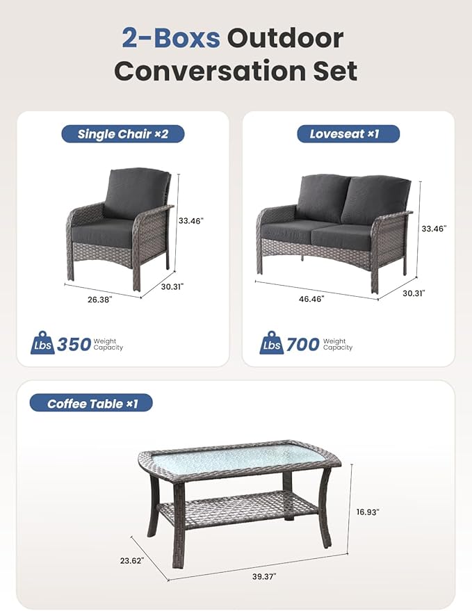 4-Piece Outdoor Patio Furniture Set with Coffee Table, Outdoor Conversation Wicker Sofa with Thickened Cushions, Rattan Couch for Deck Yard Poolside, Black
