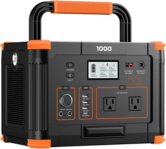 GRECELL 999Wh Solar Generator 1000W, Portable Power Station with 60W USB-C PD Output, 120V Pure Sine Wave AC Outlet Backup Lithium Battery for Outdoors Camping Travel Hunting Home (Peak 2000W)