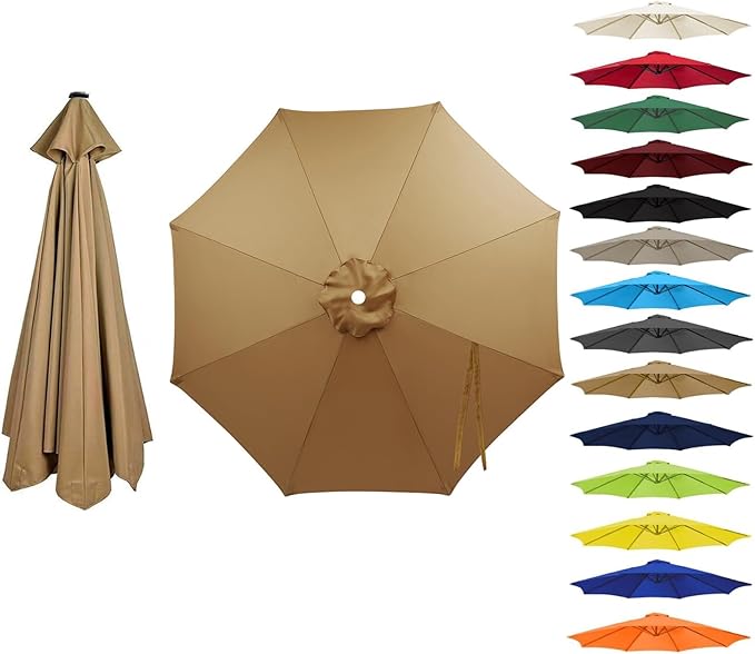 6 Ribs 8 Ribs Patio Umbrella Replacement Canopy 6.5ft 7.5ft 8.2ft 8.8ft 9.8ft 11.5ft, Waterproof UV Protective Parasol Umbrella Fabric, Easy to Install (Canopy Only)