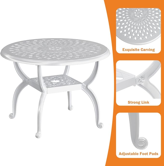 21" Patio Bistro Table, Cast Aluminum Side Table, Outdoor End Table for Garden/Yard/Pool/Porch, White