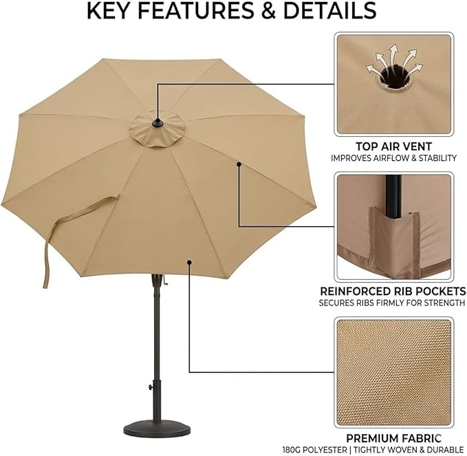 Patio Umbrella Replacement Canopy for 6/8 Ribs, Waterproof Outdoor Market Table Parasol Cover, 6.6ft 9 ft 10ft 13ft Umbrella Replacement Top Cover, Canopy Only