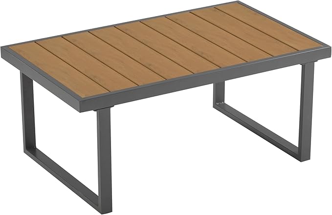 Christopher Knight Home Lena Patio 4 Pieces Conversation Set, Rope Woven Club Chairs and 3 Seater Sofa, Metal Frame Armchair, Slat Panel Coffee Table, Furniture Set for Backyard Garden Poolside, Gray