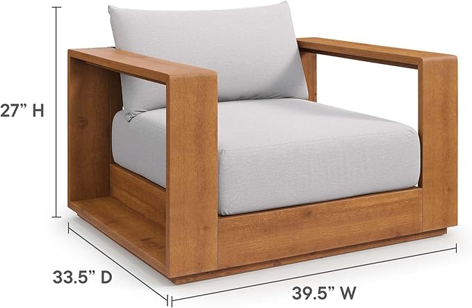 Modway Tahoe Acacia Wood 5-Piece Outdoor Patio Furniture Set in Natural Light Gray - Includes Lounge Chair and Sofa with Weather-Resistant Cushions, Plus Coffee Table