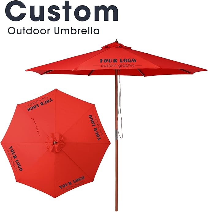 Yescom 9ft Coastal Solid Wood Umbrella Pulley Lift Commercial Base with Wheel Included for Seaside Restaurant Terrace Poolside Beach Club