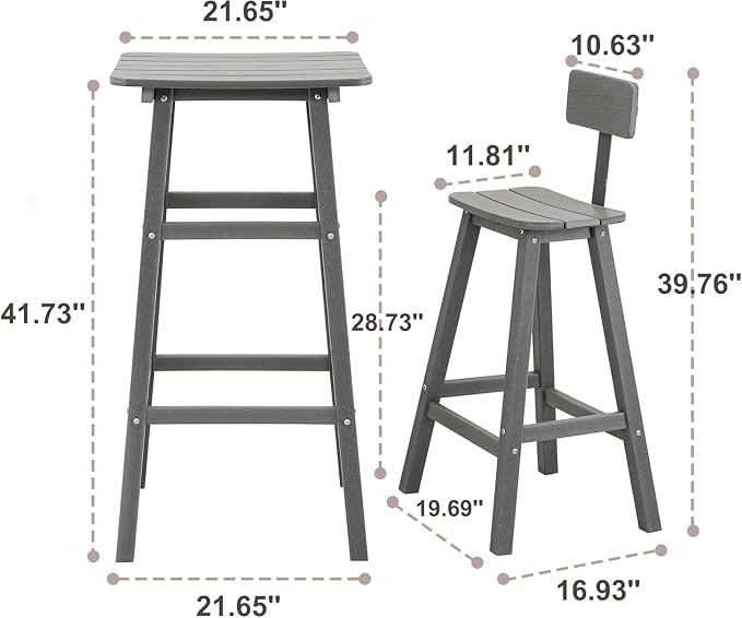 Outdoor Bar Table, HDPE Patio Bar Table, All Weather Height Patio Tables, Outdoor Bar Height Table, Tall Bistro Pub Table for Outside Deck, Porch, Backyard, Garden, Grey