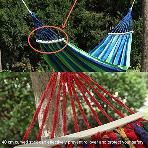 Camping Accessory Outdoor Rollover-Resistant Single Person Canvas Hammock Portable Beach Swing Bed with Wooden Sticks, Size: 260 x 80cm(Blue) (Color : Blue)