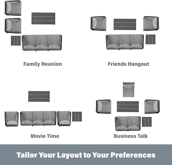 HDPE Patio Conversation Set, 7-Piece All Weather Outdoor Furniture Set with 1 Single Rocking Armchairs for Deck, Lawn, with Cushion, Gray
