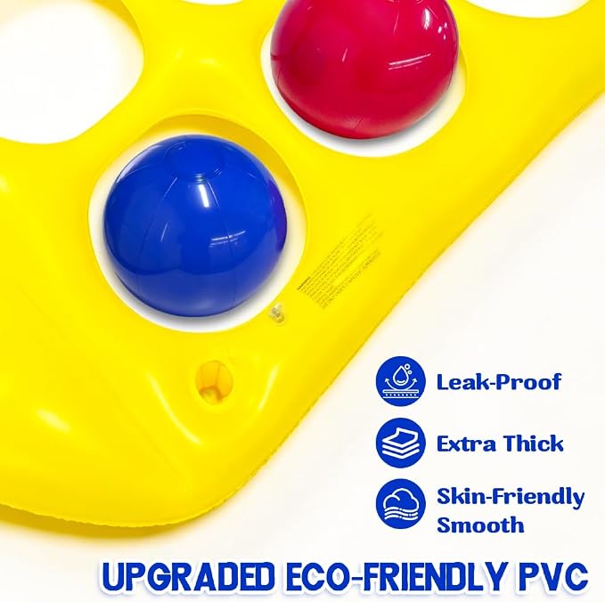 Pool Toys Games Set, Tic-Tac-Toe Inflatable Pool Toy with 10 Balls, Giant Inflatable Floating Board Pool Party Beach Lawn Game Water Ball Toys for Kids Adults (Yellow)