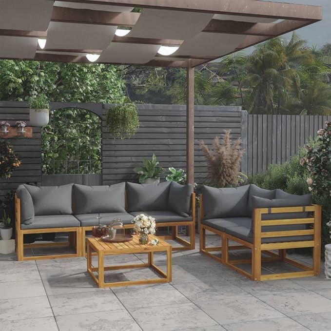 Patio Lounge Set with Cushion,Outdoor Patio Furniture,Outdoor Chat Conversation Set,Garden Furniture Sets,for Patio,Backyard,Garden,Outdoor,6 Piece Solid Acacia Wood