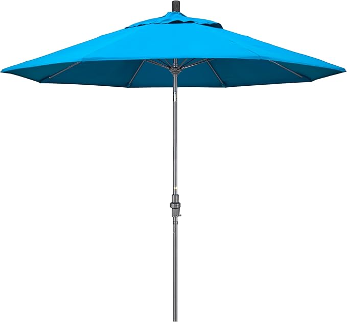 California Umbrella 9' Rd. Crank Lift, Collar Tilt, Aluminum Pole, Fiberglass Rib Patio Umbrella, Hammertone Grey Finish