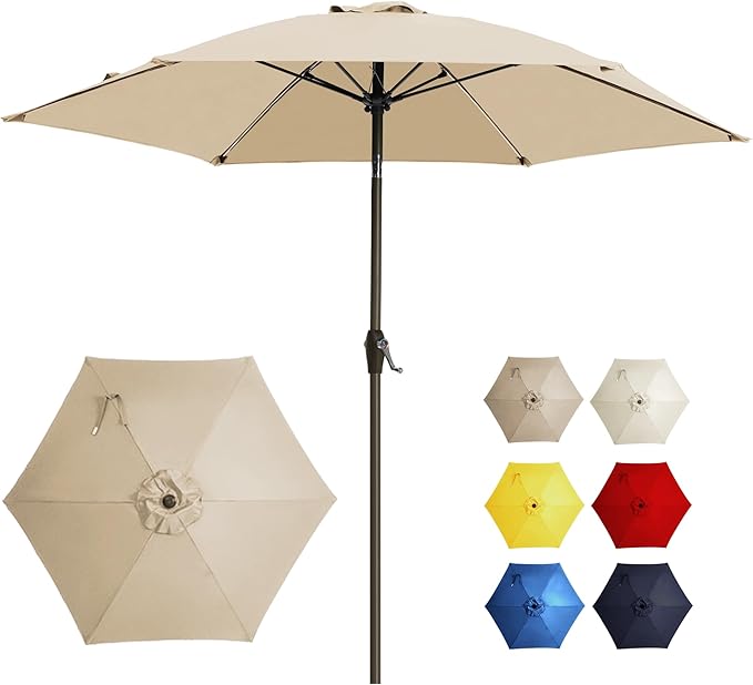 7.5FT Large Outdoor Patio Umbrella with Crank & Tilt - Durable Market Umbrella for Outdoor Patio with 6 Fiberglass Ribs for Poolside,Deck,Yard,Garden