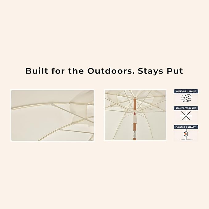6FT Patio Beach Umbrella for Outdoor, UPF 50+ Sun Shade for Patio, Backyard, Garden, Pool and Beach, Tilt Adjustable, Portable, Harbour White