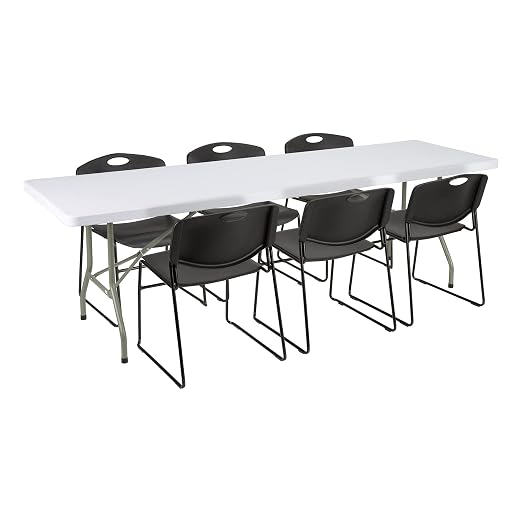 Norwood Commercial Furniture 8' Indoor/Outdoor Folding Training Table, Rectangular Blow-Molded Plastic Folding Training and Event Table, White