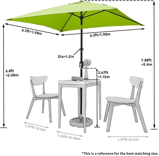 ABBLE Outdoor Patio Umbrella 6.5 Ft Square with Tilt and Crank, Weather Resistant, UV Protective Umbrella, Durable, 6 Sturdy Steel Ribs, Market Outdoor Table Umbrella, Lime Green