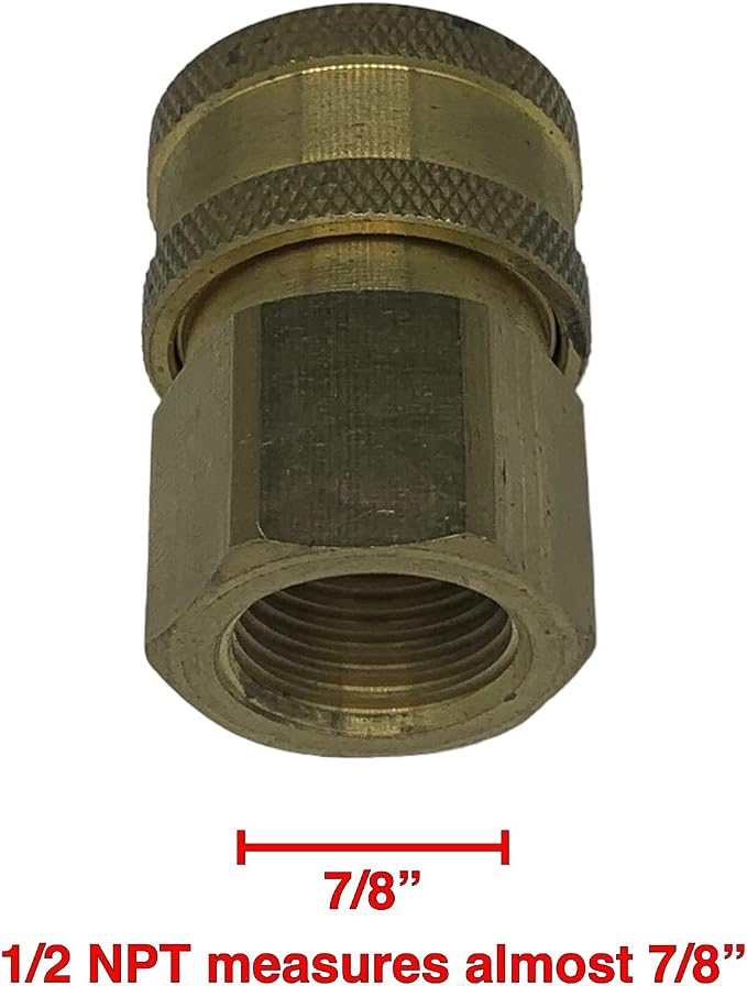 Pressure Washer Female Quick Connect Socket Coupler (Important Note: Thread Diameter Measures Almost 7/8 Inch on a 1/2 NPT Size) 1/2 NPT is The Orifice Dimension!
