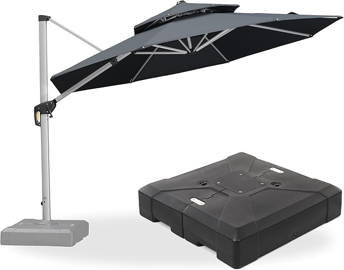 PURPLE LEAF 11 FT Cantilever Patio Umbrellas with Base Included, Large Round Offset Umbrella with 360° Rotation, Outdoor Aluminum Pool Umbrella for Pool Lawn Garden, Grey