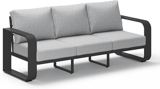 Aluminum Outdoor Patio Couch, 3 Seats Oversized Patio Sofa with Widened Armrest & Ultra-Thick Cushions, Deep Seating Modern Patio Furniture for Backyard, Deck, Gray