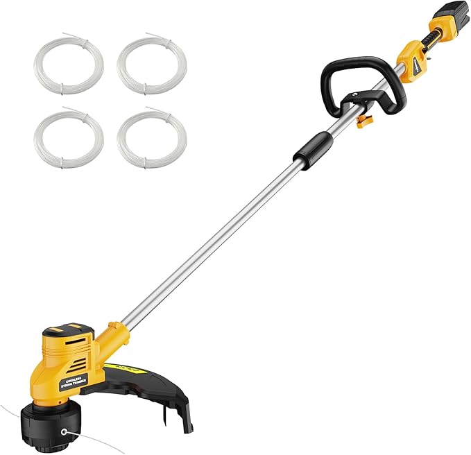 16-Inch Cordless String Trimmer Compatible with DEWALT 20V MAX Battery (Tool Only), Brushless Weed Eater & Edger with Dual-Line Bump Feed & Dual Safety Switch, Electric Weed Wacker (0.08'' Line)