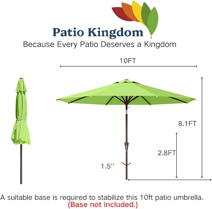 10FT Patio Umbrella Outdoor Market Umbrella with Crank and Tilt, 8 Flexible Fiberglass Ribs, UV-Resistant Waterproof Canopy for Patio, Deck, Garden, Backyard, Apple Green