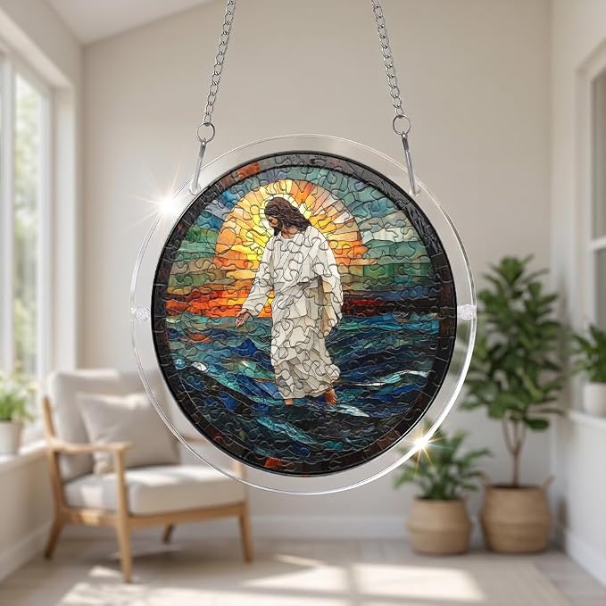 Acrylic Puzzle Suncatcher, Jesus Stained Glass Sun Catcher, Jigsaw Puzzles Home Garden Decor, Creative Mothers Day and Birthdays Gifts for Mom, Wife, Sisters, 7.87 Inch