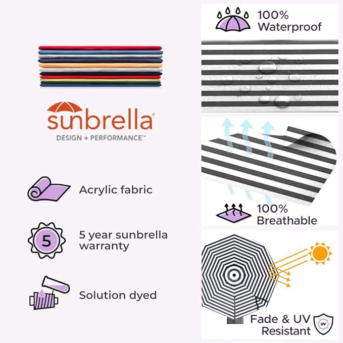 Midtown Umbrellas The Grande Round 10 FT Outdoor Cantilever Patio Umbrella w/Sunbrella Black & White Acrylic Fabric - 8 Rib Aluminum Frame Offset w/Tilt And 360° Rotate Pedal System - Black Frame
