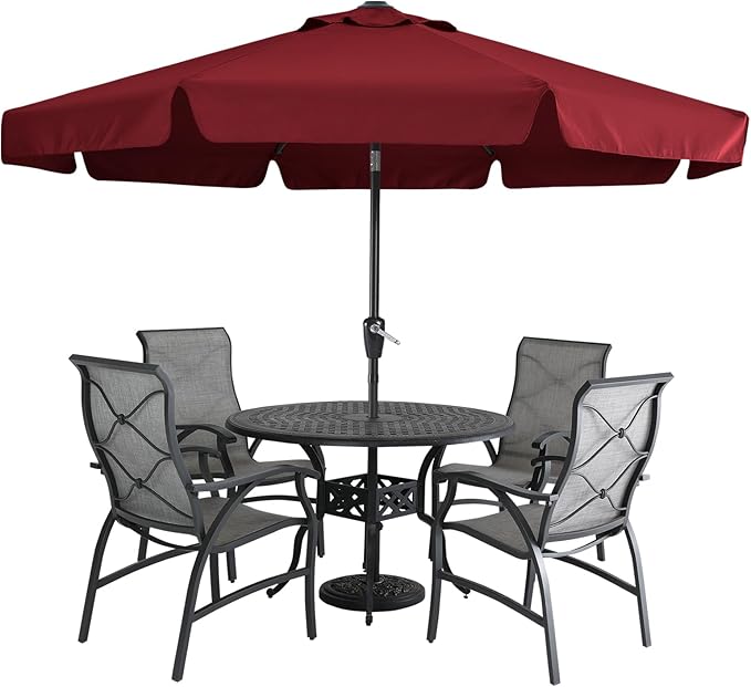 MASTERCANOPY 9ft Patio Umbrella with Valance, Crank and Tilt – 8 Ribs Outdoor Market Umbrella, UV/Fade Resistant, Waterproof Canopy with Wind Vent for Garden, Deck, Backyard, Pool (Burgundy)