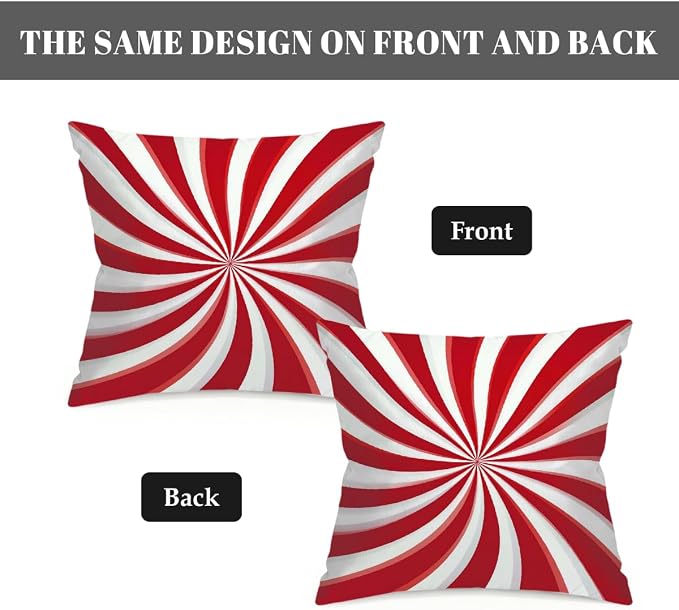 22x22 Inch Outdoor Pillow Covers Set of 2 Waterproof Throw Pillow Covers Decorative Couch Cushion Covers Candy Cane Swirl Square Pillowcases Protectors for Patio Garden Sofa