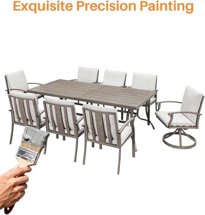 9-Piece Patio Dining Set, Aluminum Outdoor Dining Set for 8, Patio Furniture Sets with Umbrella Hole, 6 Dining Chairs, 2 Swivel Dining Chairs for Decks, Garden, Backyard, Lawn, Limed Oak