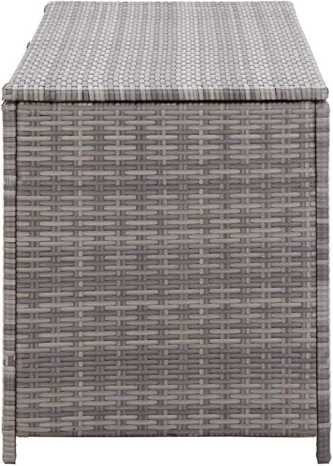 Deck Box in Poly Rattan with Lining, Steel Frame Patio Storage Box for Indoor or Outdoor Cushion Storage, Garden Tools Box Container, Gray 47.2"x19.7"x23.6" Poly Rattan