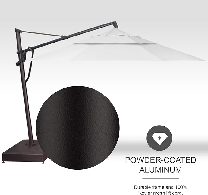 Treasure Garden AKZ PLUS Cantilever Umbrella 13' Sunbrella Natural Canopy and Black Frame with Stationary Base