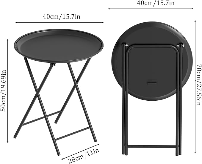 Garden 4 you Folding TV Tray Table, Metal Round Side Table, Black Dinner Table with Metal Frame, Modern Outdoor Tray Table for Living Room, Bedroom, Patio & Small Spaces, 1 Pack