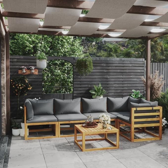 Patio Lounge Set with Cushion,Outdoor Patio Furniture,Outdoor Chat Conversation Set,Garden Furniture Sets,for Patio,Backyard,Garden,Outdoor,6 Piece Solid Acacia Wood