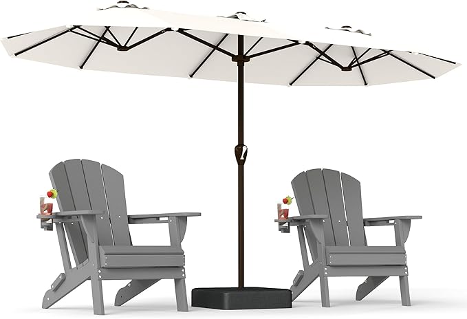 PatioKingdom 15FT Large Patio Umbrella with Base, Double Sided Rectangular Outdoor Umbrella with Sturdy Fiberglass Ribs, Market Umbrella for Pool,Garden,Backyard,Deck (Creamy-white, 15FT)