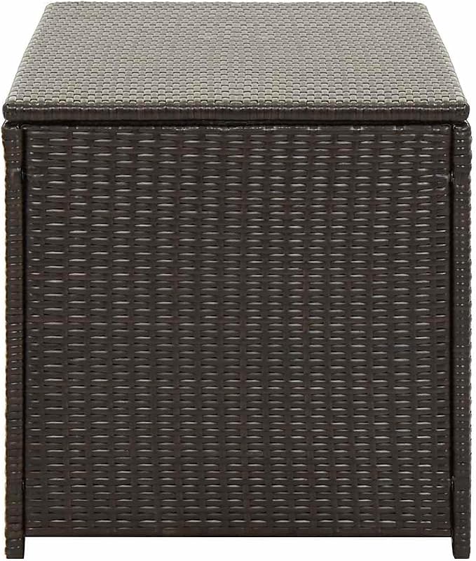 Outdoor Storage Box with Gas Lift Lid 39.4 x 39.4 x 19.7 Inches Brown Poly Rattan Deck Box for Garden Tools Pool Toys and Patio Furniture