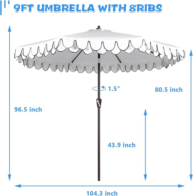 9Ft Elegant Valance Patio Umbrella, Outdoor Umbrellas for Patio with Auto-Tilt and Crank Systerm, Table Umbrella for Outdoors, Poolside,Beach, Backyard