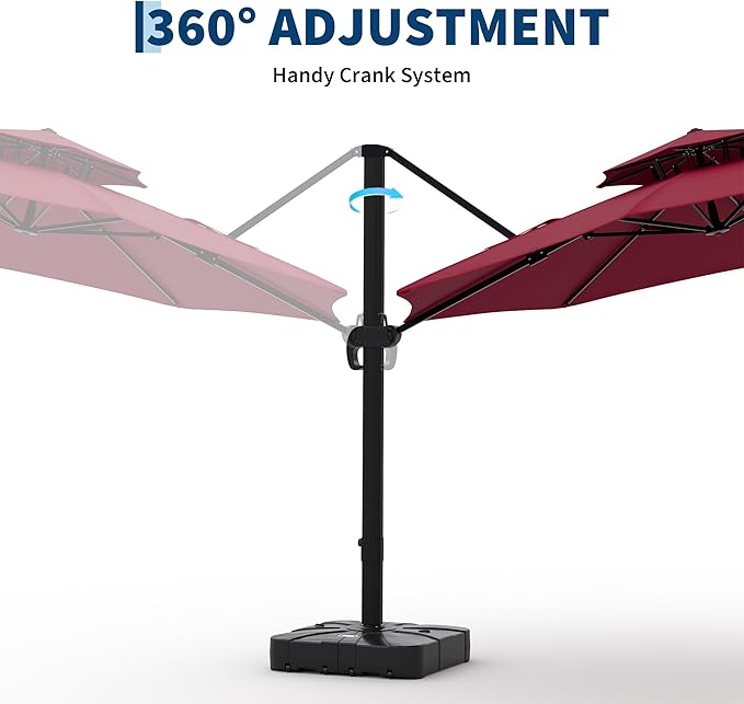 10x10 FT Round Outdoor Umbrella with Base, Cantilever Patio Umbrella with 360° Rotation & Adjustable Height, Heavy Duty Aluminum Umbrella Outdoor Patio for Garden Poolside,Burgundy Red
