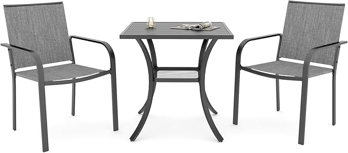 Anmutig Patio Square Table and Chairs Small Outdoor Set with 2 Piece Grey Stackable Chairs and 27.5" Table
