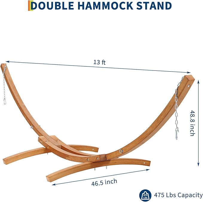 Hammock Stand, Wood Hammock Stand Only for Patio Backyard Indoor Outdoor, Max 475 Lbs, Curved